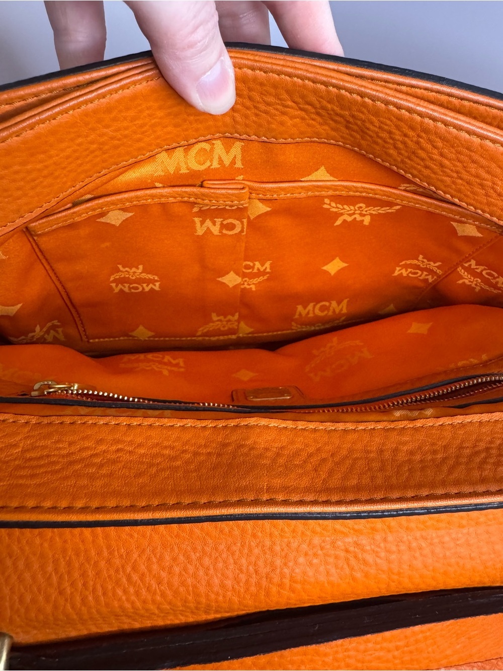 #320 MCM Limited Edition Buckle Flap Top Handle Leather Color block Two Way Bag - Picture 15 of 17